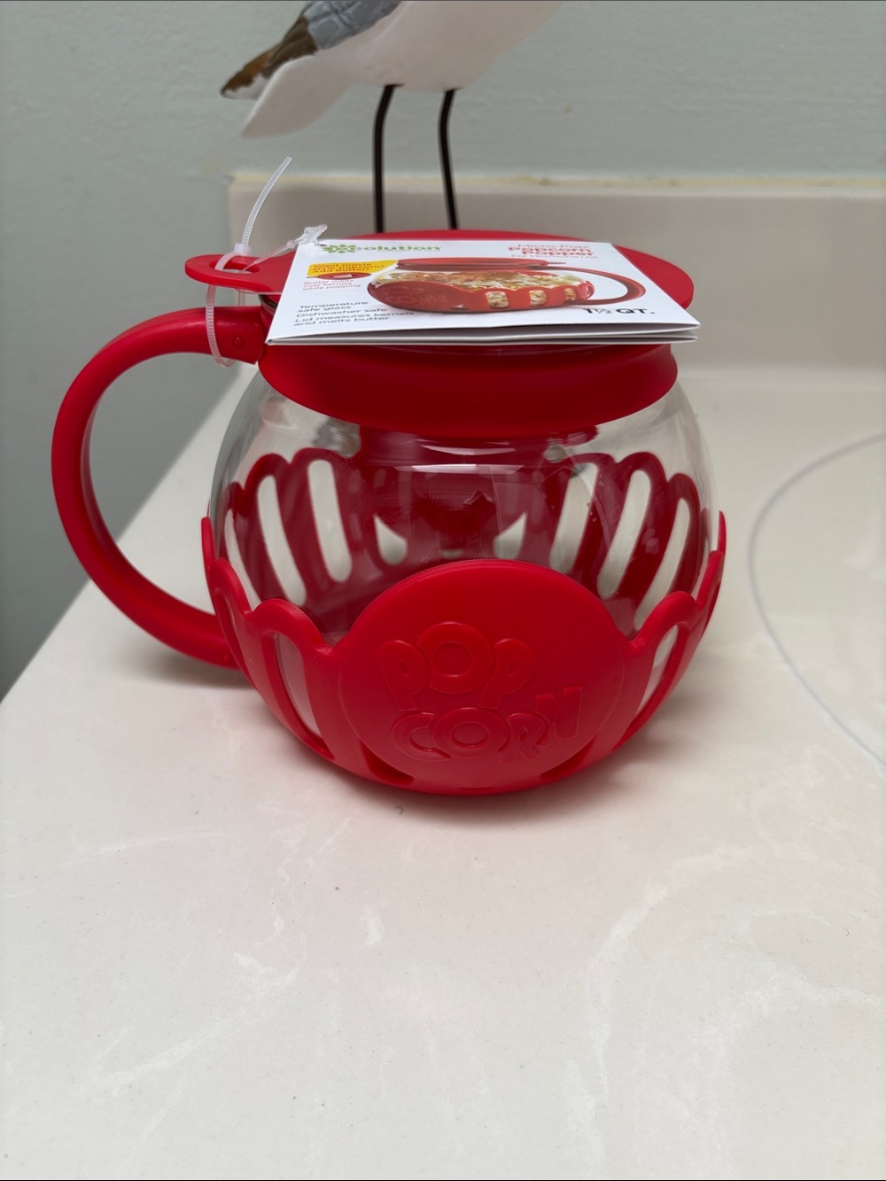 Epoca Ecolution Red Glass Microwave Popcorn Maker with Red Handle
